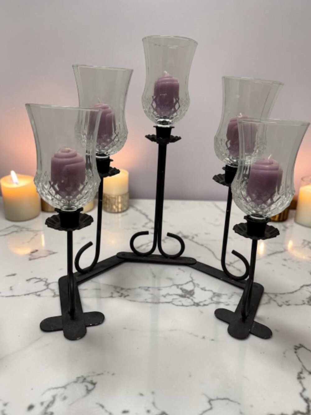 CANDLE HOLDER -- Configurable, 5-Light Votive Cups, Glass/Metal, Candles (5)